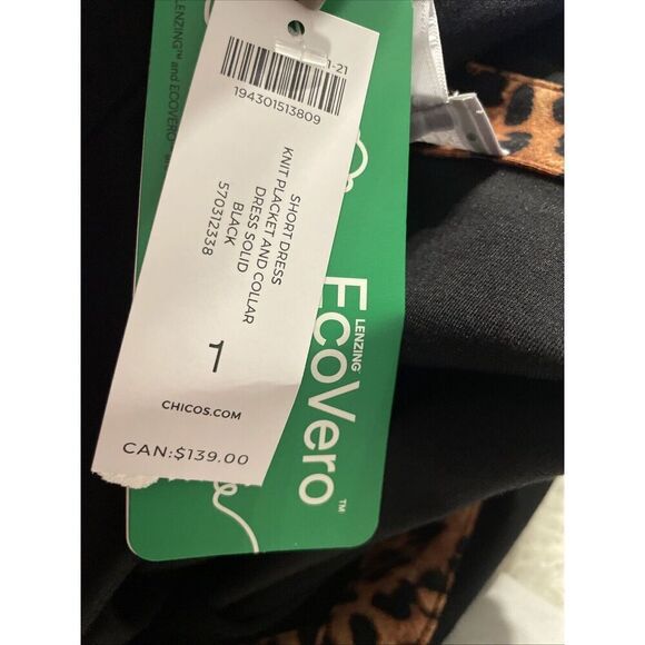 Chico’s Polo Dress Short Sleeve Knit Placket Animal Print 8-10 Chico’s 1 NWT - Picture 5 of 6